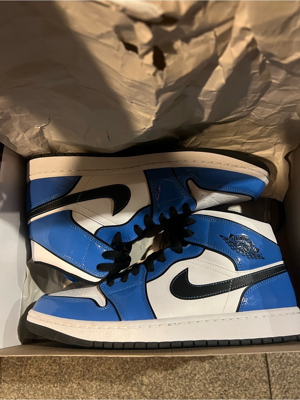 Nike Air Jordan 1 Mid in Blue/White/Black - Men's Sneakers